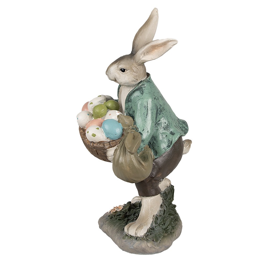 Dekorace králíček v zeleném kabátě s košem vajíček - 18*16*32 cm Clayre & Eef Dekorace králíček v zeleném kabátě s košem vajíček - 18*16*32 cm Clayre & Eef