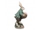 Dekorace králíček v zeleném kabátě s košem vajíček - 18*16*32 cm Clayre & Eef