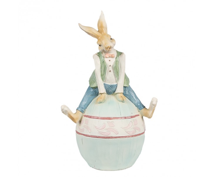 Dekorace králíček sedící na modrém vajíčku - 15*12*25 cm Clayre & Eef