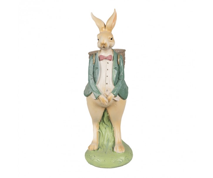 Dekorace králičí kluk v modrém saku s nůší - 11*11*30 cm Clayre & Eef