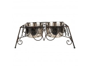 Velké hnědé kovové misky pro psa nebo kočku - 46*26*16 cm / 2x2000 ml