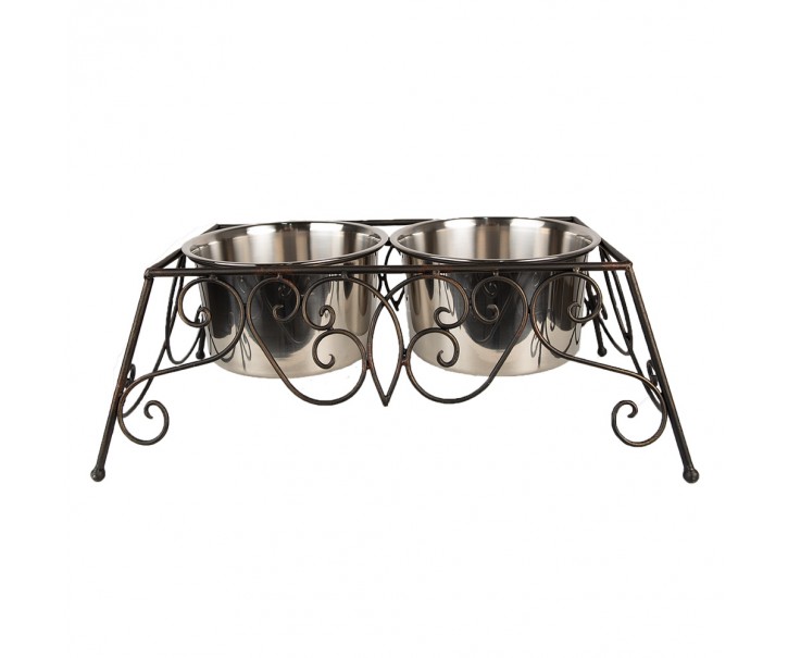 Velké hnědé kovové misky pro psa nebo kočku - 46*26*16 cm / 2x2000 ml Clayre & Eef