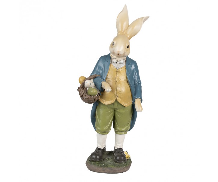 Dekorace králičí taťka v modrém saku s vajíčky - 17*10*38 cm Clayre & Eef