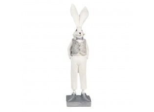 Dekorace socha bílý zajíc ve vestičce - 9*13*36 cm
