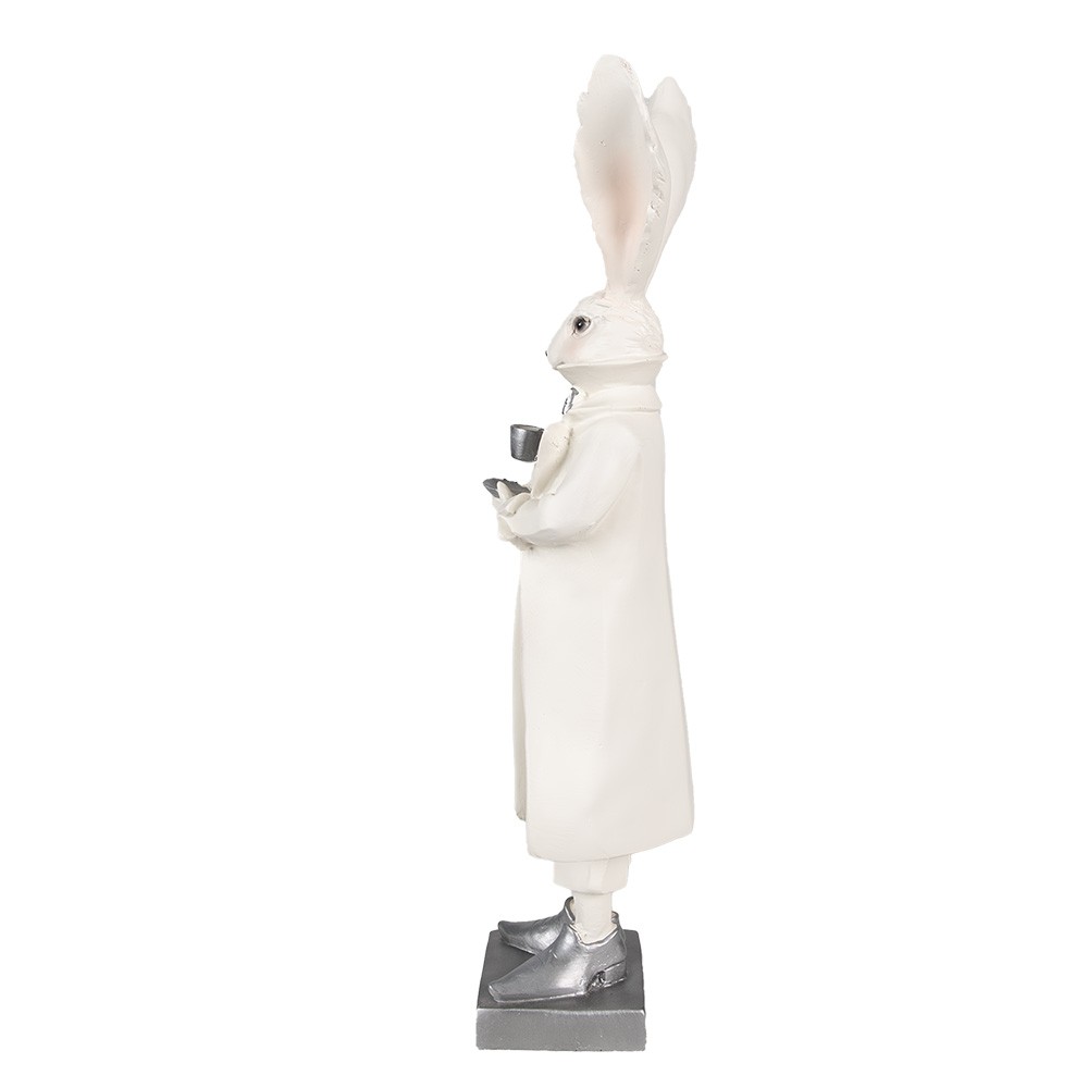 Bílá dekorace zajíc v kabátě držící šálek - 14*12*47 cm Clayre & Eef Bílá dekorace zajíc v kabátě držící šálek - 14*12*47 cm Clayre & Eef