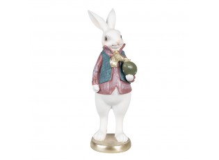 Dekorace bílý králík v košili a s vajíčkem - 11*10*26 cm