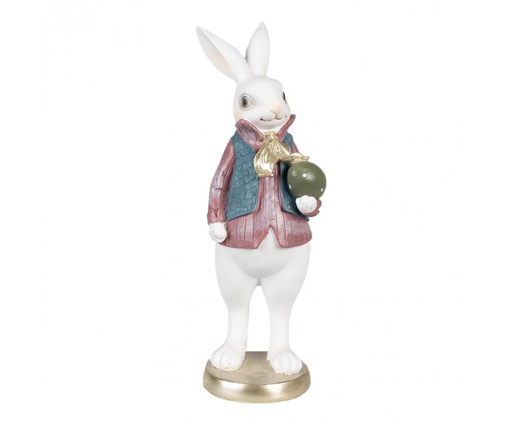 Dekorace bílý králík v košili a s vajíčkem - 11*10*26 cm Clayre & Eef