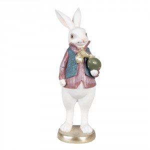 Dekorace bílý králík v košili a s vajíčkem - 11*10*26 cm