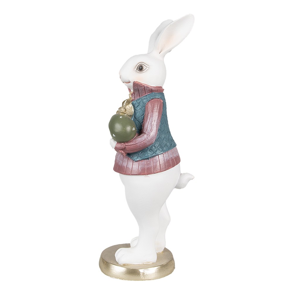 Dekorace bílý králík v košili a s vajíčkem - 11*10*26 cm Clayre & Eef Dekorace bílý králík v košili a s vajíčkem - 11*10*26 cm Clayre & Eef