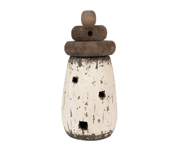 Bílo-hnědá přírodní dřevěná dekorace Maják - Ø 11*23 cm Clayre & Eef