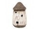 Bílo-hnědá přírodní dřevěná dekorace domek - Ø 11*17 cm Clayre & Eef