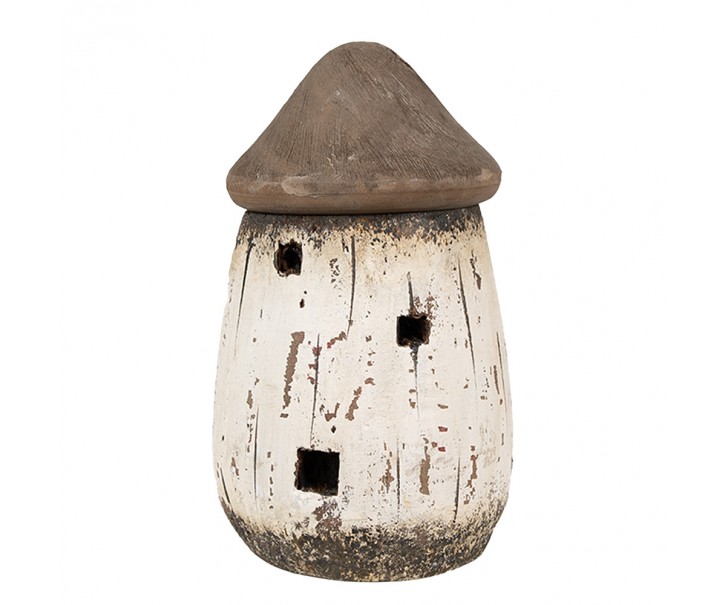 Bílo-hnědá přírodní dřevěná dekorace domek - Ø 11*17 cm Clayre & Eef