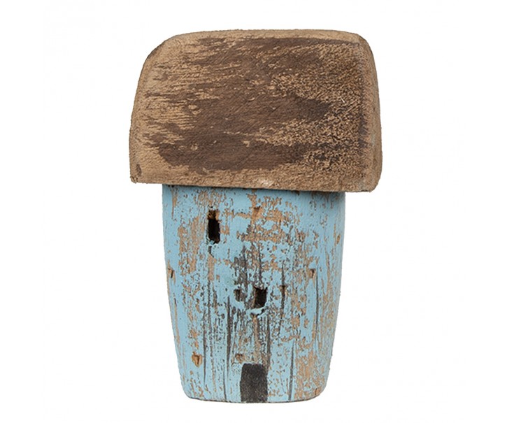 Modrá přírodní dřevěná dekorace domek - 6*4*10 cm Clayre & Eef