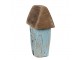 Modrá přírodní dřevěná dekorace domek - 6*4*10 cm Clayre & Eef