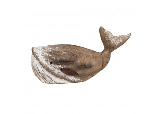Hnědo-bílá dřevěná dekorace Velryba Nauticco - 39*15*21 cm
