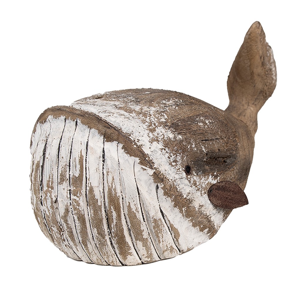 Hnědo-bílá dřevěná dekorace Velryba Nauticco - 39*15*21 cm Clayre & Eef Hnědo-bílá dřevěná dekorace Velryba Nauticco - 39*15*21 cm Clayre & Eef