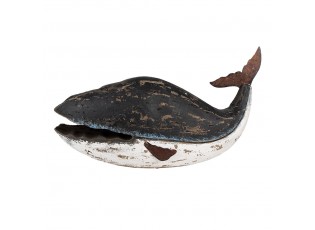 Černo-bílá dřevěná dekorace Velryba Nauticco - 36*15*23 cm