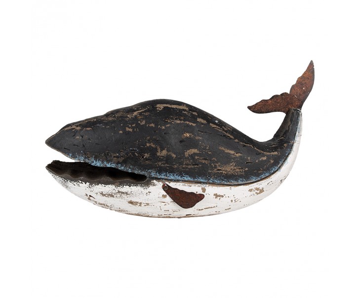 Černo-bílá dřevěná dekorace Velryba - 36*15*23 cm Clayre & Eef