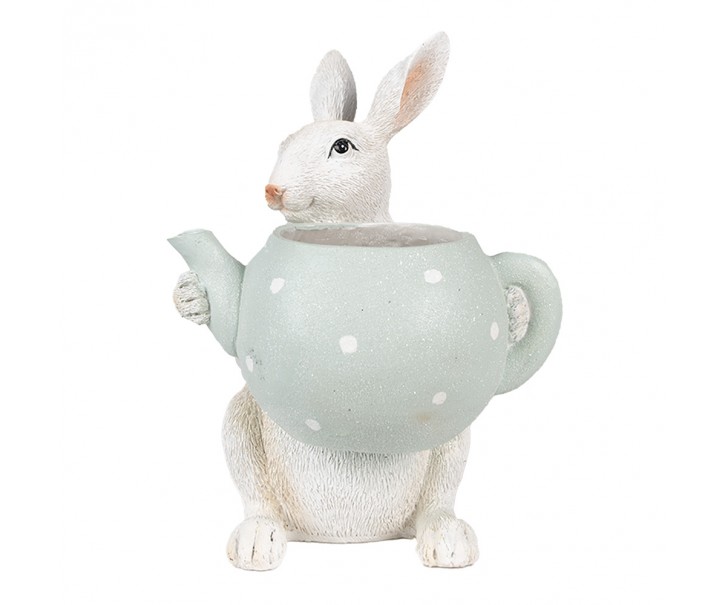 Dekorace králík s květináčkem ve tvaru konvičky - 17*17*23 cm Clayre & Eef