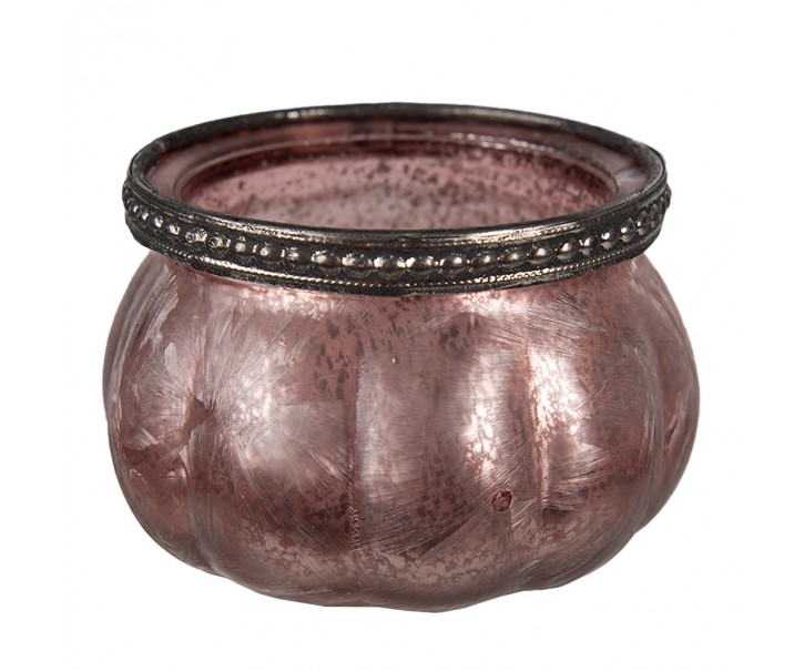 Růžový skleněný svícen na čajovou svíčku - Ø 9*6 cm Clayre & Eef