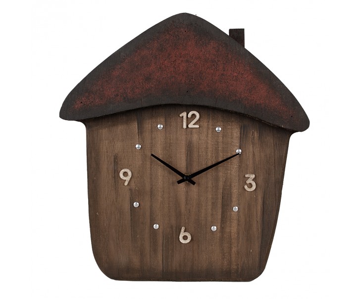 Dřevěné nástěnné hodiny ve tvaru domku - 37*4*40 cm / 1*AA Clayre & Eef