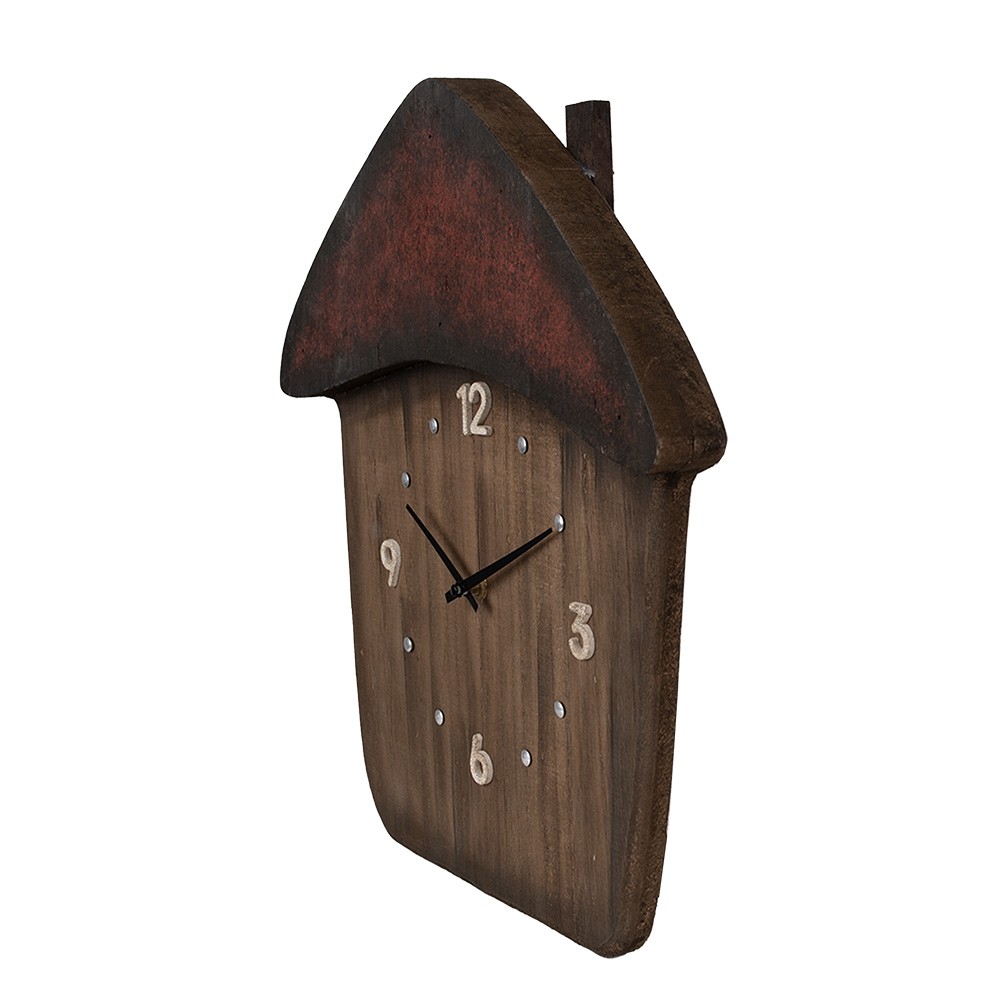 Dřevěné nástěnné hodiny ve tvaru domku - 37*4*40 cm / 1*AA Clayre & Eef Dřevěné nástěnné hodiny ve tvaru domku - 37*4*40 cm / 1*AA Clayre & Eef