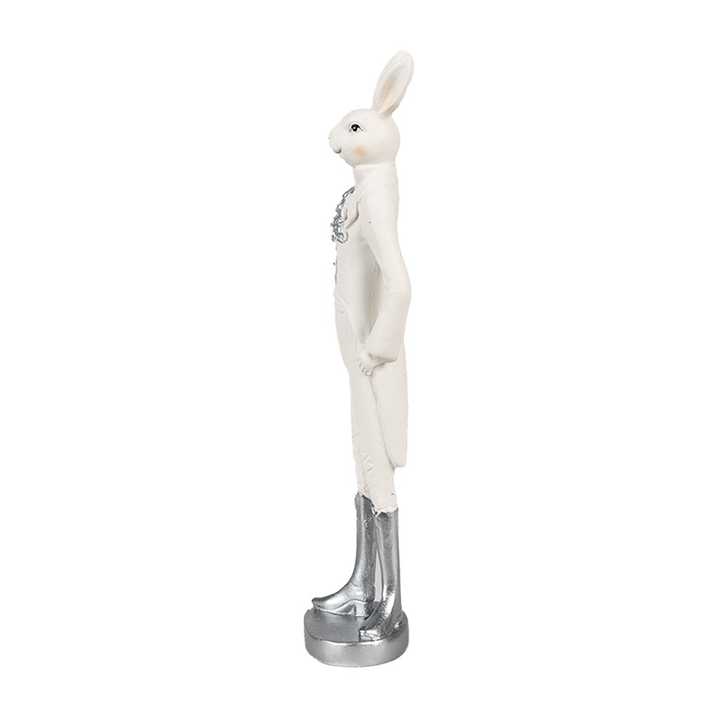 Bílá dekorace králík ve fraku a stříbrných botech - 5*4*20 cm Clayre & Eef Bílá dekorace králík ve fraku a stříbrných botech - 5*4*20 cm Clayre & Eef