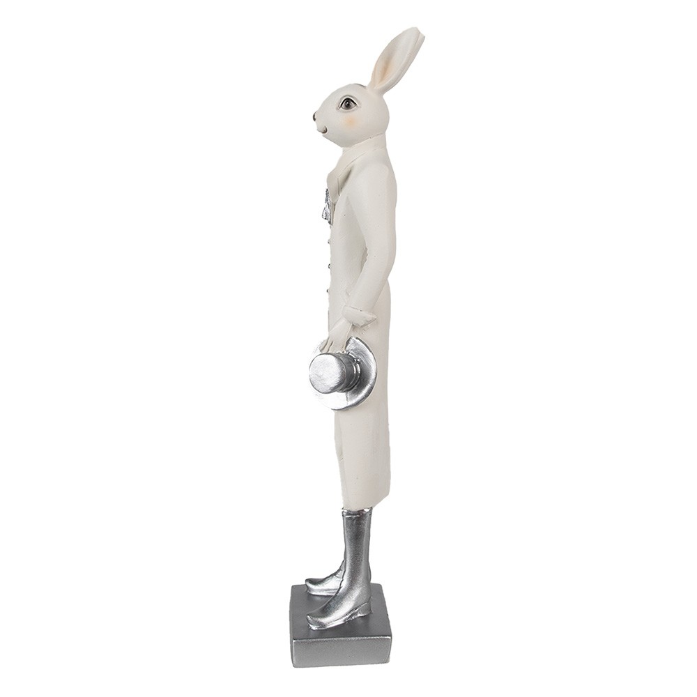 Bílá dekorace králík ve fraku a stříbrných botech držící klobouk - 9*7*34 cm Clayre & Eef Bílá dekorace králík ve fraku a stříbrných botech držící klobouk - 9*7*34 cm Clayre & Eef