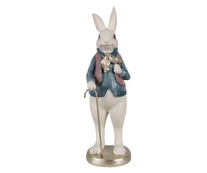 Dekorace bílý králík v košili a s holí - 12*10*32 cm Clayre & Eef