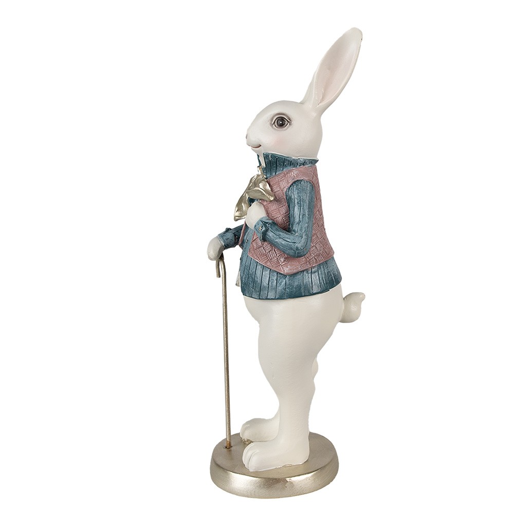 Dekorace bílý králík v košili a s holí - 12*10*32 cm Clayre & Eef Dekorace bílý králík v košili a s holí - 12*10*32 cm Clayre & Eef