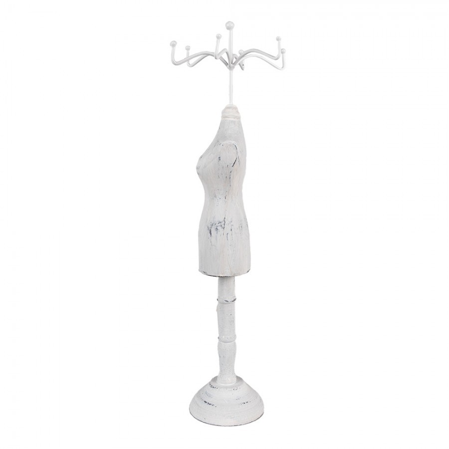 Bílý antik dřevěný stojan na šperky ve tvaru figuríny - 12*12*39 cm Clayre & Eef Bílý antik dřevěný stojan na šperky ve tvaru figuríny - 12*12*39 cm Clayre & Eef