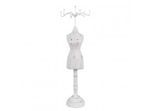 Bílý antik dřevěný stojan na šperky ve tvaru figuríny - 12*12*39 cm