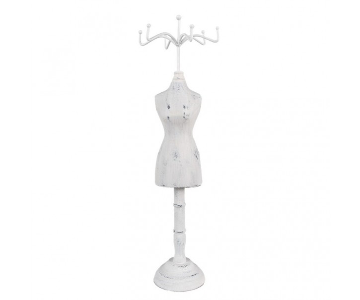 Bílý antik dřevěný stojan na šperky ve tvaru figuríny - 12*12*39 cm Clayre & Eef