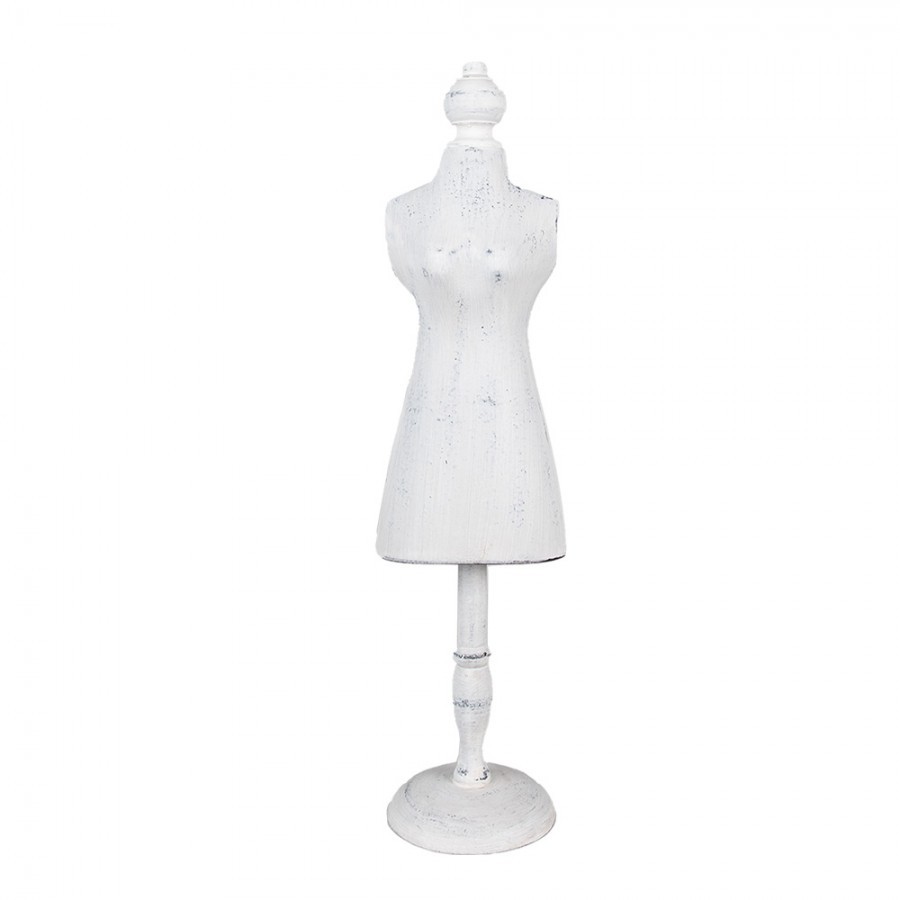 Bílý antik dřevěný stojan na šperky ve tvaru figuríny - 13*11*51 cm