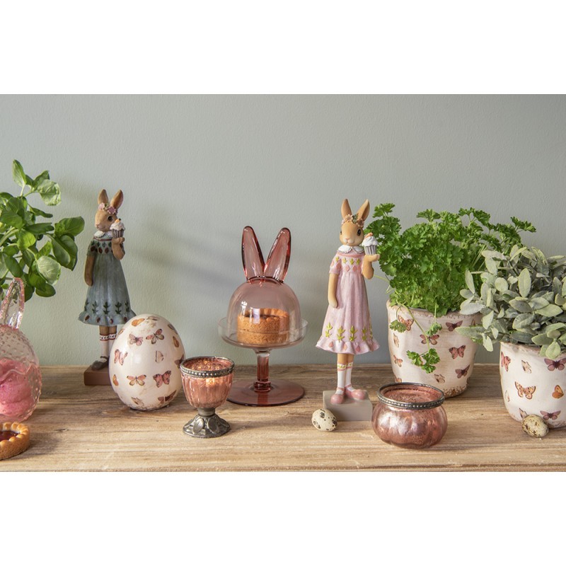 Růžový skleněný podnos na noze s poklopem a oušky - Ø 12*23 cm Clayre & Eef Růžový skleněný podnos na noze s poklopem a oušky - Ø 12*23 cm Clayre & Eef