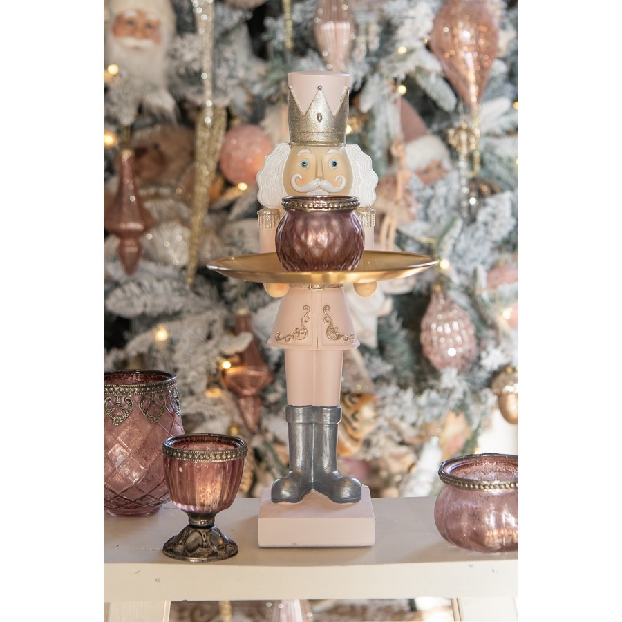 Růžový skleněný svícen na noze na čajovou svíčku - Ø 6*8 cm Clayre & Eef Růžový skleněný svícen na noze na čajovou svíčku - Ø 6*8 cm Clayre & Eef