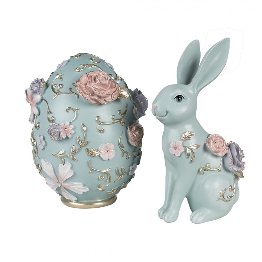 Modrá dekorace králíček zdobený květy - 16*11*28 cm Clayre & Eef Modrá dekorace králíček zdobený květy - 16*11*28 cm Clayre & Eef