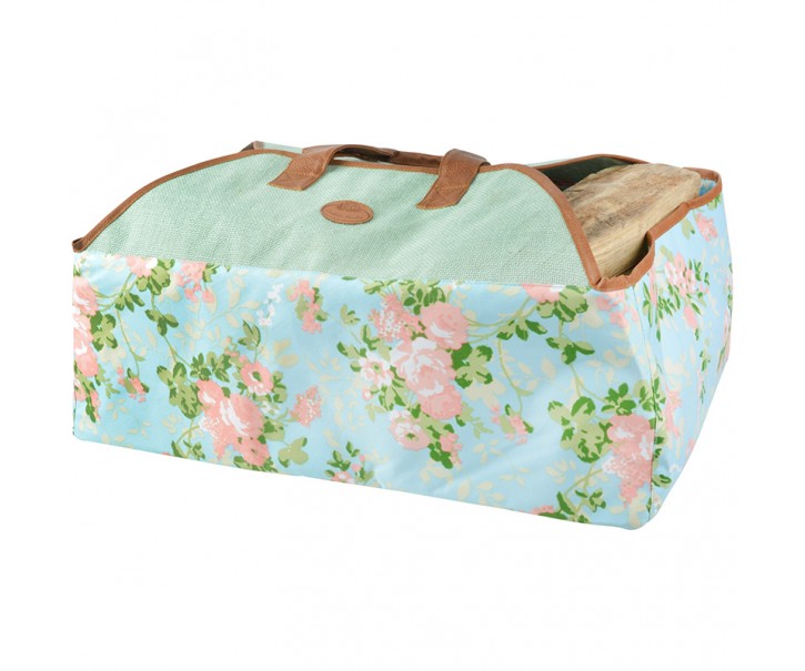 Modrá taška / přenosný vak na dřevo s růžemi - 59*39*38cm Esschert design