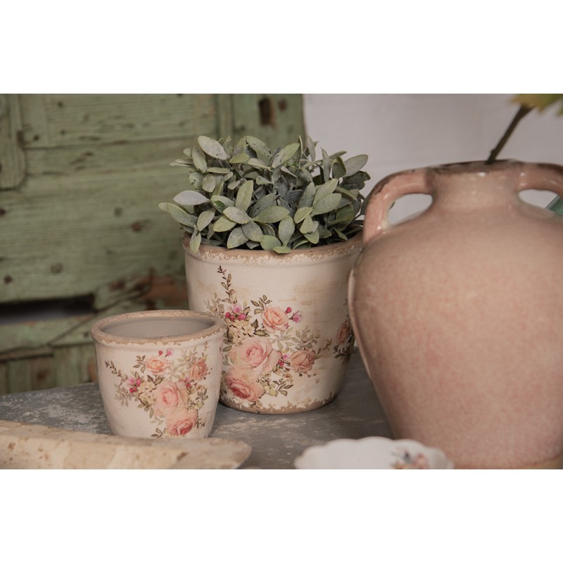Keramický obal na květináč s růžemi Rosien S - Ø11*10 cm Clayre & Eef Keramický obal na květináč s růžemi Rosien S - Ø11*10 cm Clayre & Eef