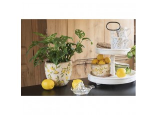 Béžový keramický obal na květináč s citróny Lemonio M - Ø14*13 cm