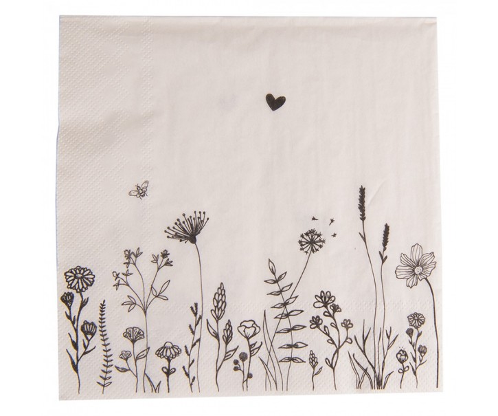 Béžové papírové ubrousky s květinami Flora And Fauna - 33*33 cm (20ks) Clayre & Eef