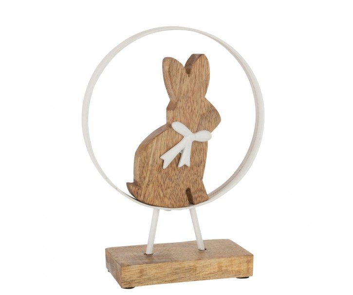 Dřevěná dekorace králíček s mašlí na podstavci - Ø 18*23,5 cm J-Line by Jolipa