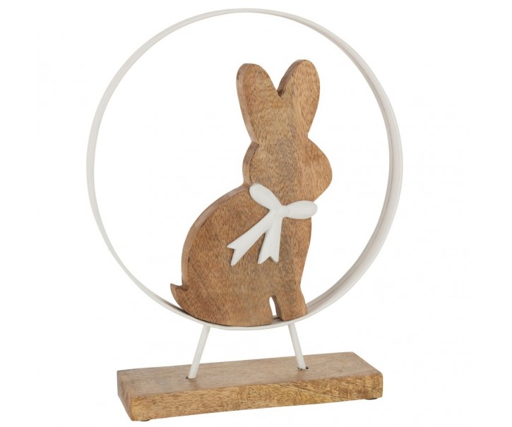 Dřevěná dekorace králíček s mašlí na podstavci - Ø 21*4*31cm J-Line by Jolipa