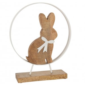 Dřevěná dekorace králíček s mašlí na podstavci - Ø 21*4*31cm