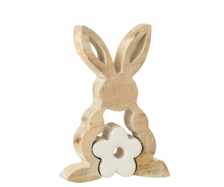 Dřevěná dekorace králíček s kytičkou - 9*3*14 cm J-Line by Jolipa