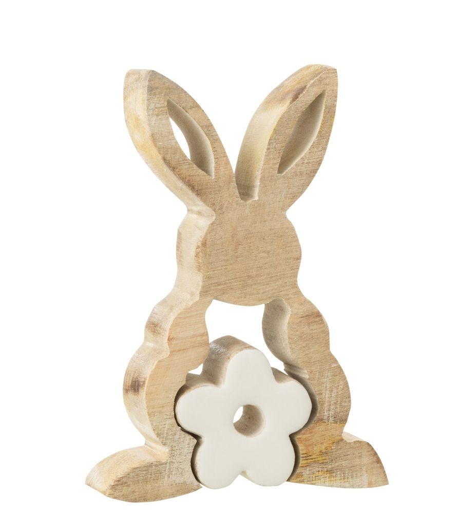 Dřevěná dekorace králíček s kytičkou - 9*3*14 cm J-Line by Jolipa Dřevěná dekorace králíček s kytičkou - 9*3*14 cm J-Line by Jolipa