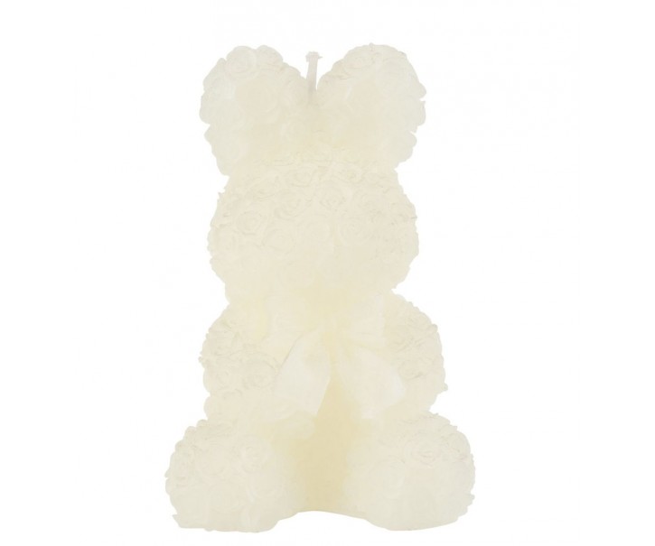 Bílá růžičková svíčka ve tvaru králíčka Rabbi Rose - 7*7*12 cm/ 8h J-Line by Jolipa