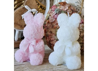 Bílá růžičková svíčka ve tvaru králíčka Rabbi Rose - 7*7*12 cm/ 8h