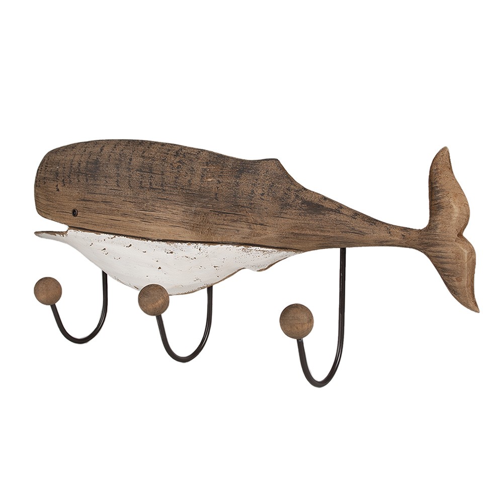 Hnědý antik dřevěný nástěnný věšák se 3-mi háčky Velryba Nauticco - 53*10*23 cm Clayre & Eef Hnědý antik dřevěný nástěnný věšák se 3-mi háčky Velryba Nauticco - 53*10*23 cm Clayre & Eef