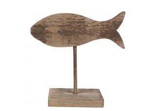 Hnědá antik dřevěná dekorace ryba na podstavci - 20*8*20 cm